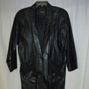 Pelle Black Leather Lined Trench Coat Size Medium